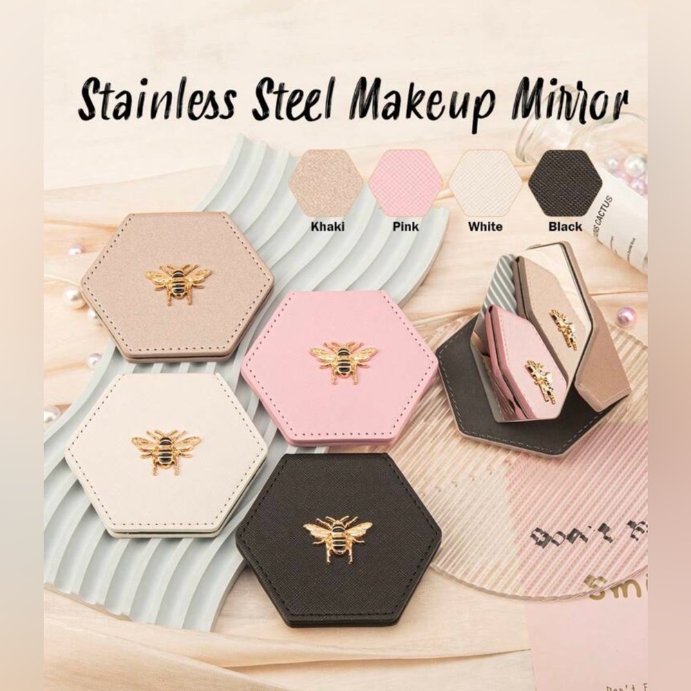 ✨New ✨Khaki Bee Foldable Stand Alone Cosmetic Mirror ✨ Last One ✨ - Picture 4 of 4